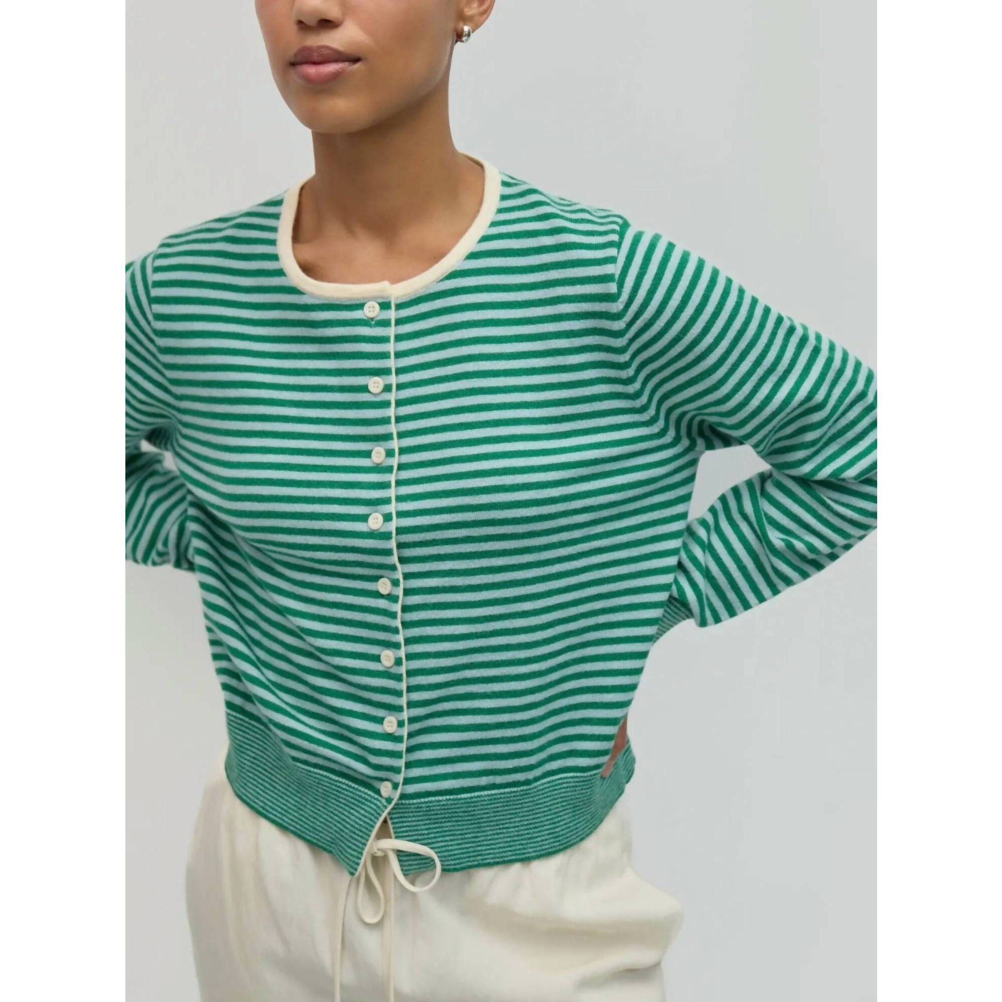 New Azalea Ruby Stripe Knit Cardigan In Garden Green — image 4 of 4